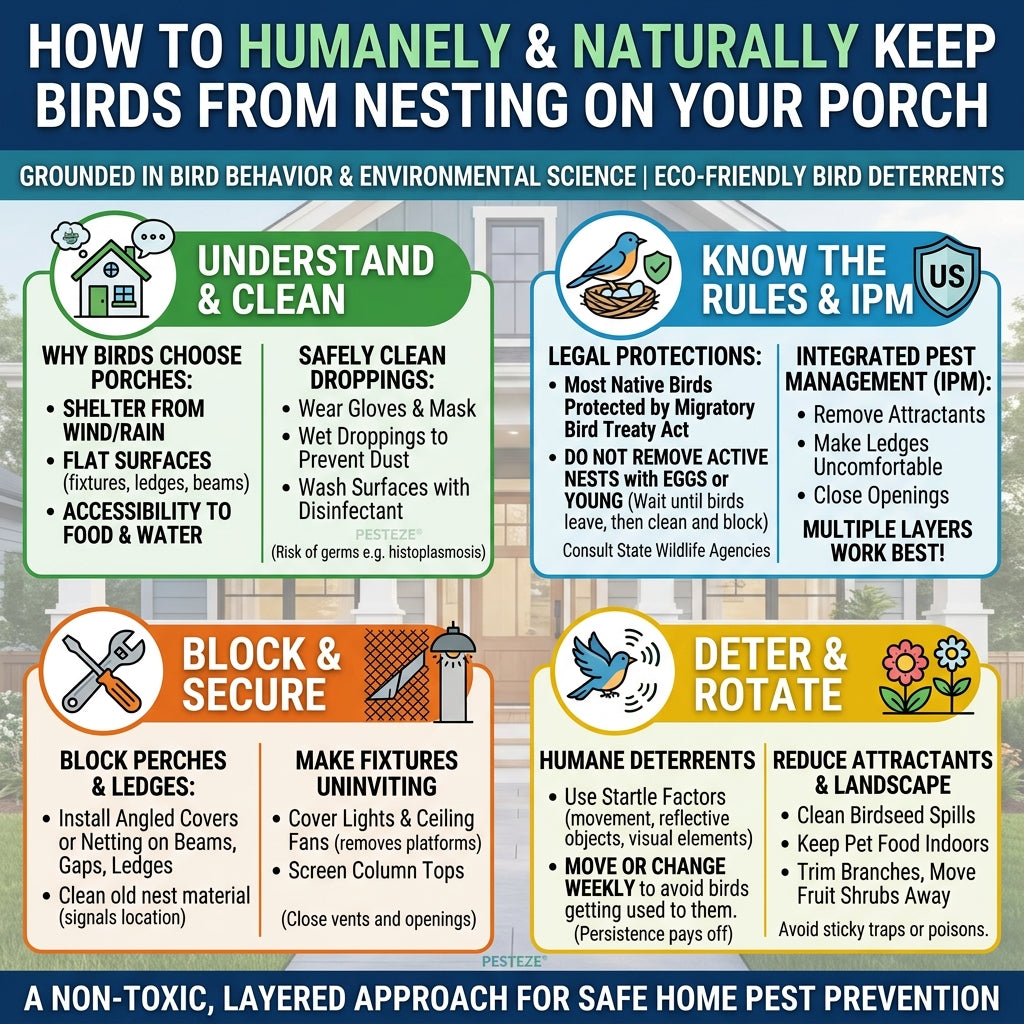HOW TO KEEP BIRDS FROM NESTING ON YOUR PORCH HUMANELY AND NATURALLY