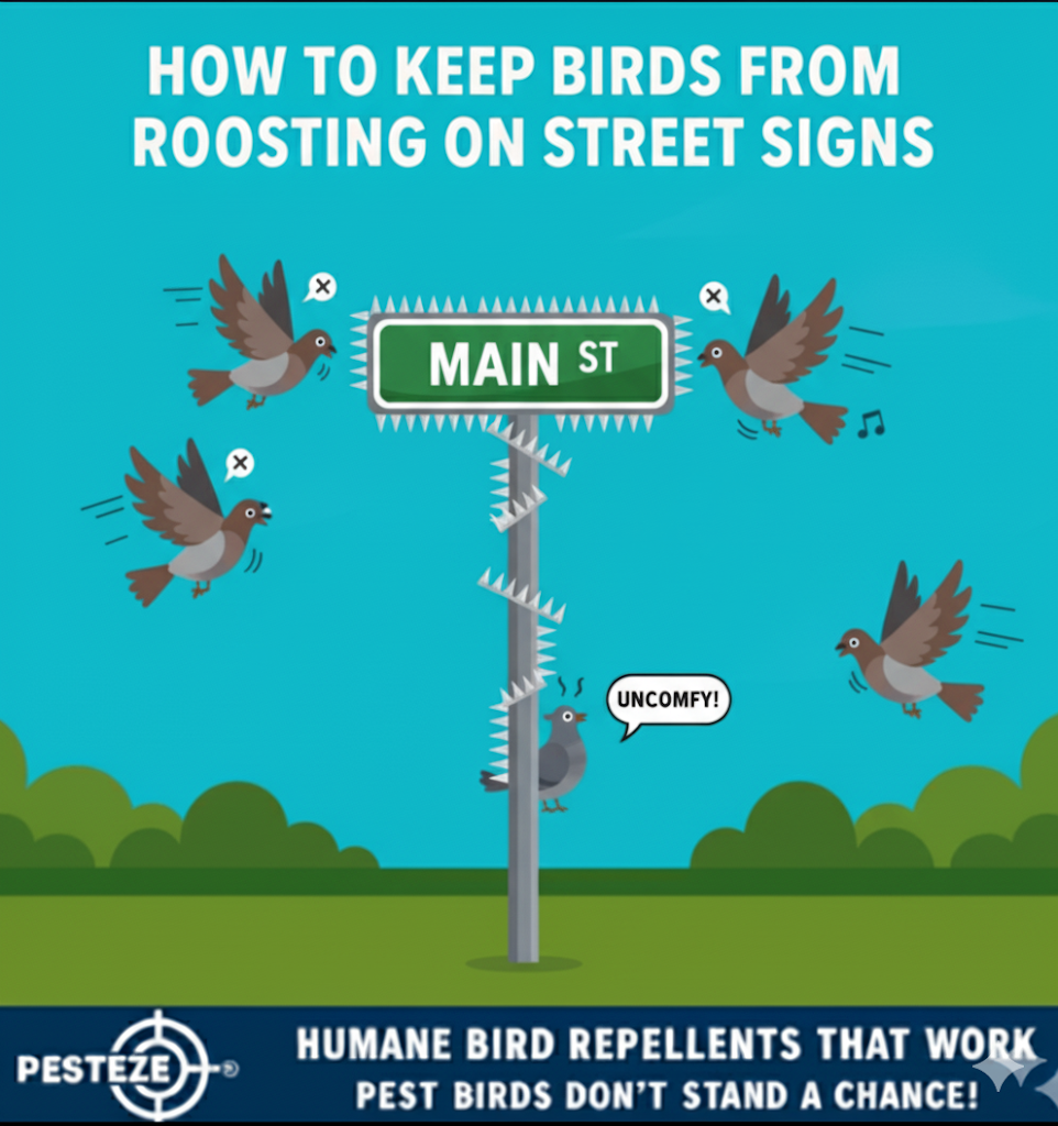 HOW TO KEEP BIRDS FROM ROOSTING ON STREET SIGNS