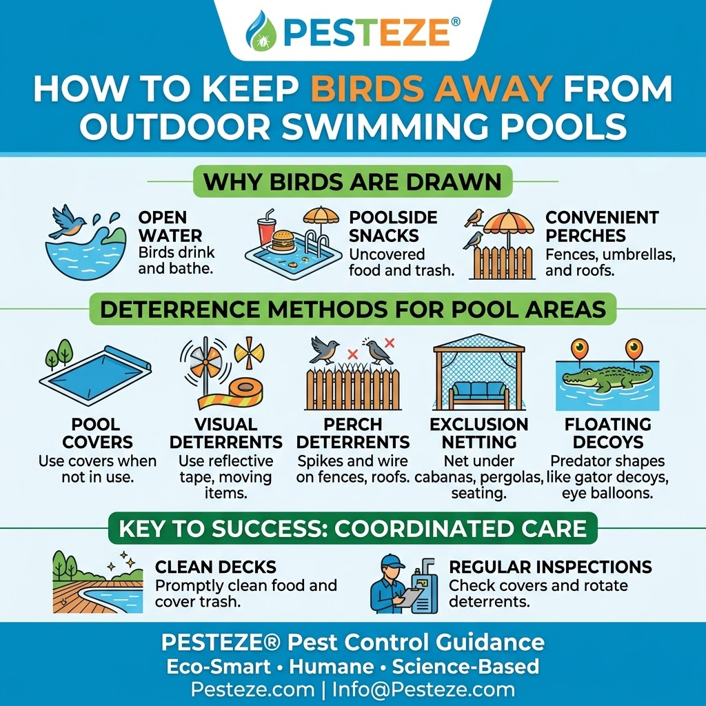 HOW TO KEEP BIRDS AWAY FROM OUTDOOR SWIMMING POOLS