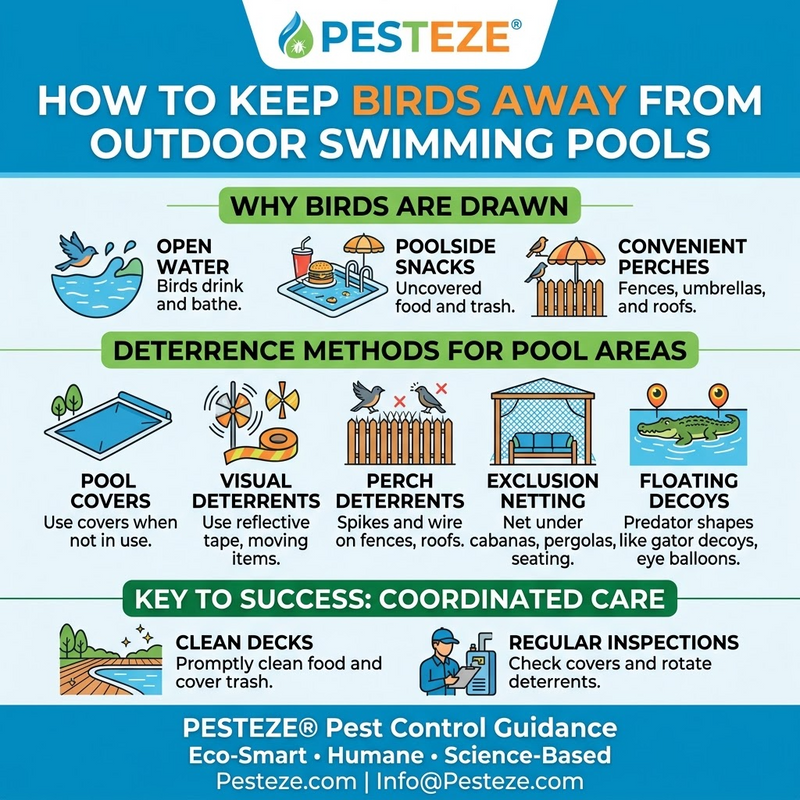 HOW TO KEEP BIRDS AWAY FROM OUTDOOR SWIMMING POOLS