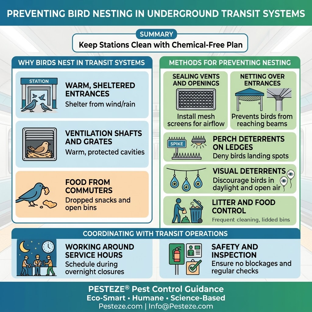 PREVENTING BIRD NESTING IN UNDERGROUND TRANSIT SYSTEMS