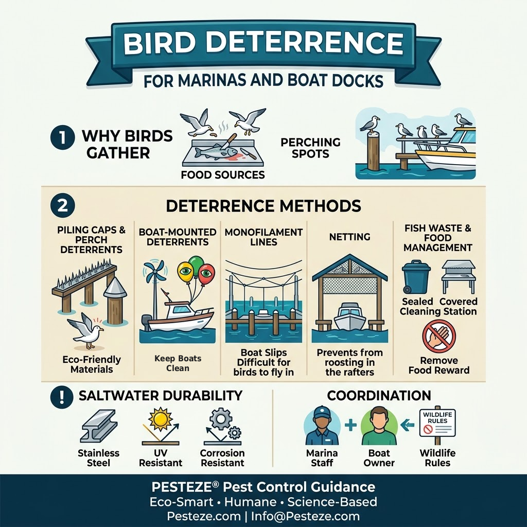 BIRD DETERRENCE FOR MARINAS AND BOAT DOCKS