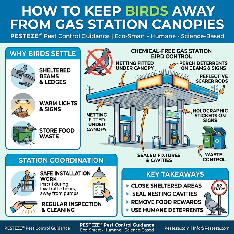 HOW TO KEEP BIRDS AWAY FROM GAS STATION CANOPIES