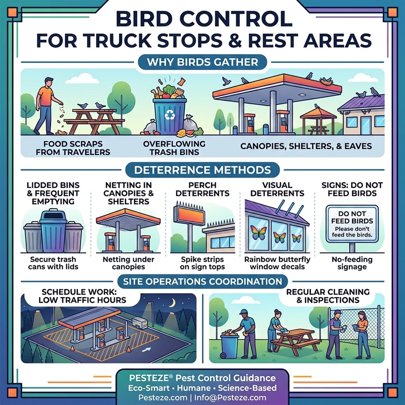 BIRD CONTROL FOR TRUCK STOPS AND HIGHWAY REST AREAS