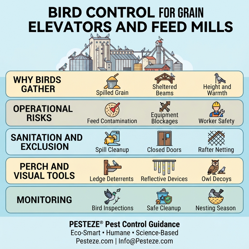 BIRD CONTROL FOR GRAIN ELEVATORS AND FEED MILLS