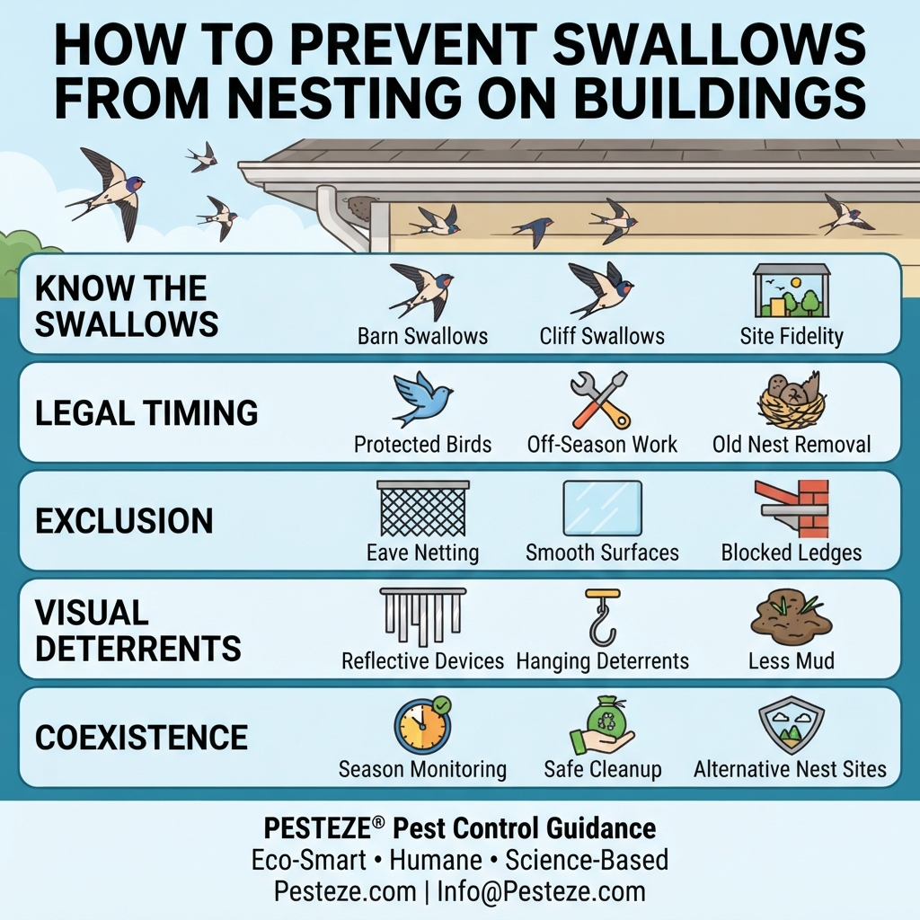 HOW TO PREVENT SWALLOWS FROM NESTING ON BUILDINGS