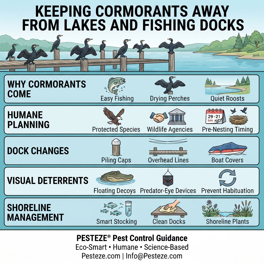 KEEPING CORMORANTS AWAY FROM LAKES AND FISHING DOCKS
