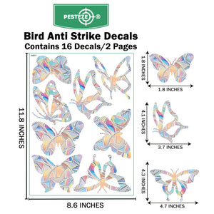 PESTEZE® Rainbow Butterfly Anti Strike Static Cling Decals for Windows to Prevent Wild Bird Collisions [16 Decals/2 Pages] Bird Alert Window Decals Save Birds from Window Strikes & Help them Soar