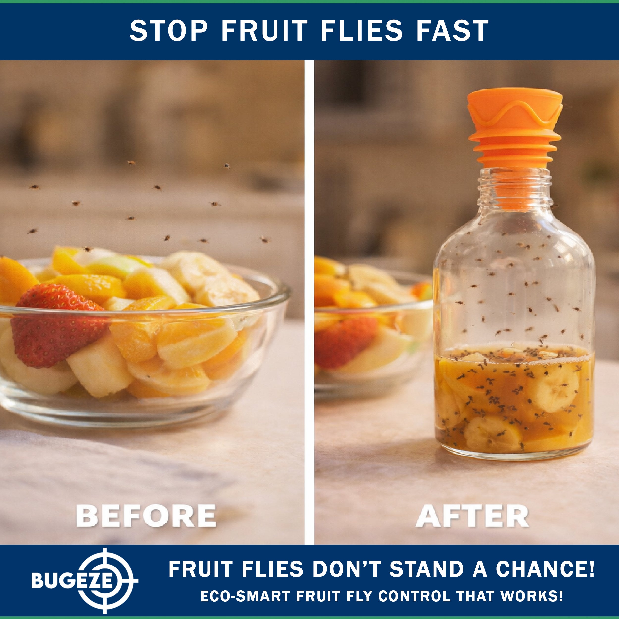BUGEZE® USA Indoor Fruit Fly Trap for Kitchen – Reusable Bottle Top Gnat Catcher, Natural Fruit Fly Control for Home, Countertop & Pantry Safe [6 Pack -3 Yellow + 3 Orange]