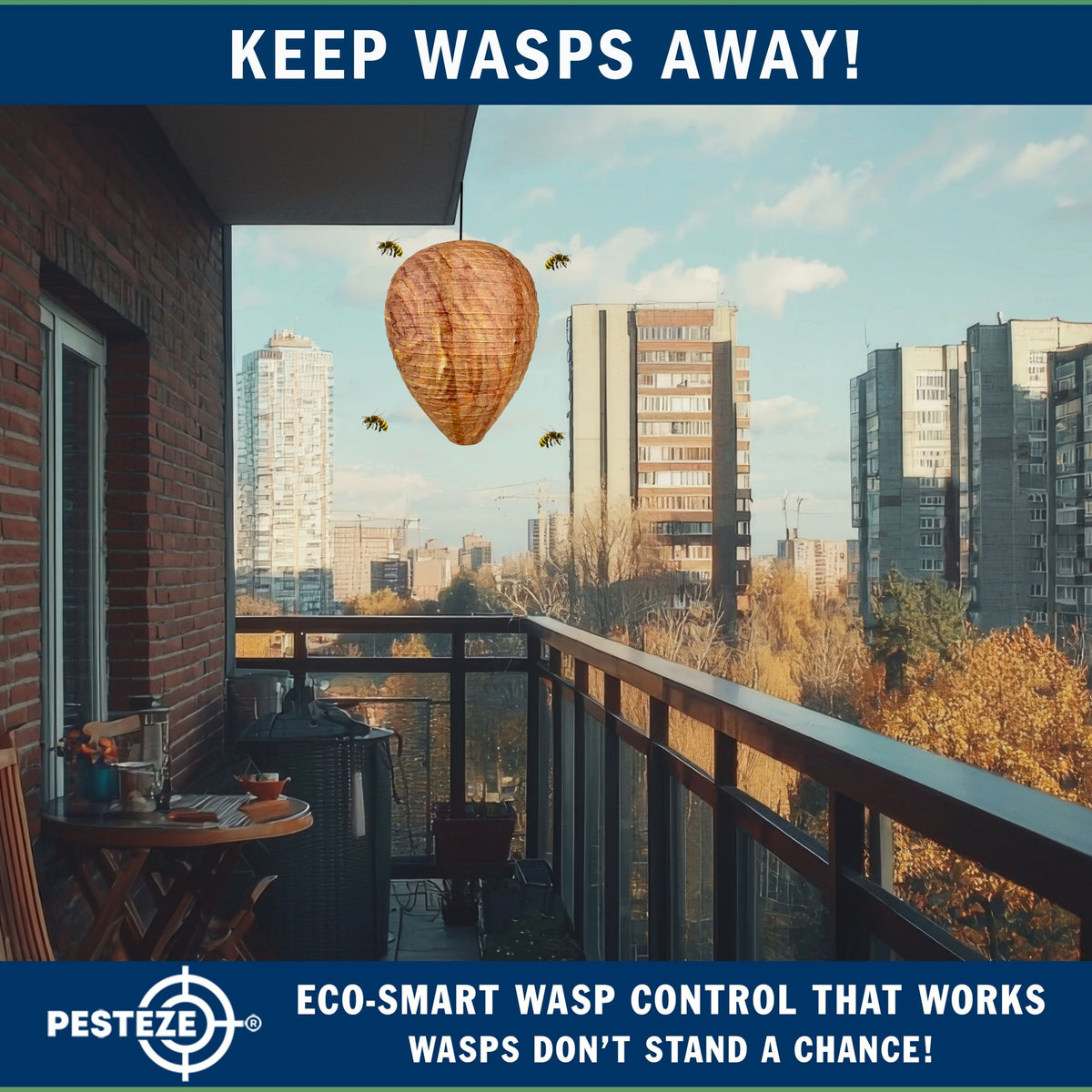 PESTEZE® USA 2 Pack Hanging Wasp Nest Decoy [11.8 x 8.6 Inch]—Faux Wasp, Hornet and Yellow Jacket Deterrent for Outdoor Spaces. Simulated Rival Hives Help Prevent New Nests Without any Harsh Chemicals