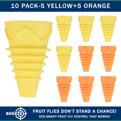 BUGEZE® USA Indoor Fruit Fly Trap for Kitchen – Reusable Bottle Top Gnat Catcher, Natural Fruit Fly Control for Home, Countertop & Pantry Safe [10 Pack -5 Yellow + 5 Orange]