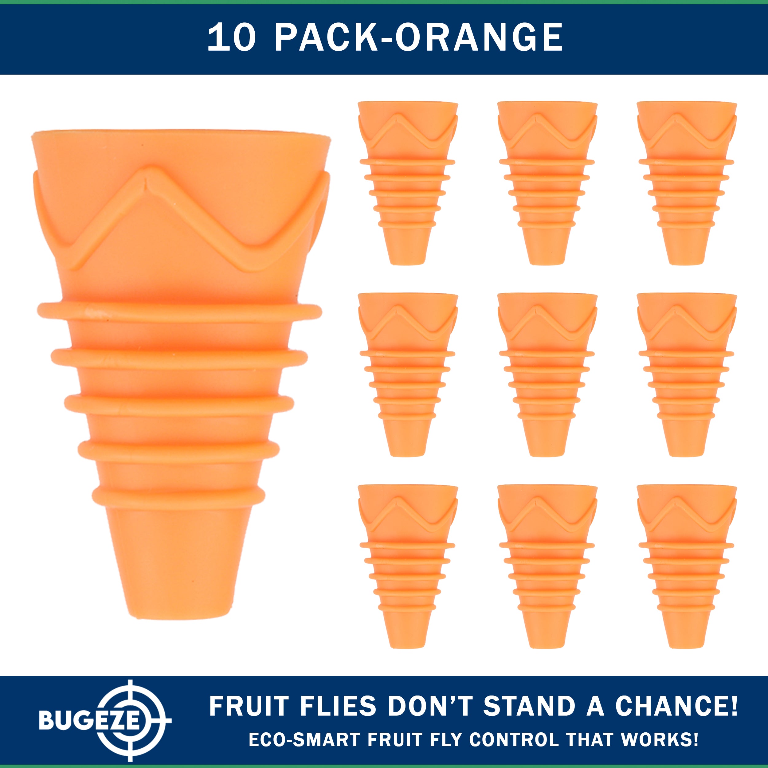 BUGEZE® USA Reusable Fruit Fly Trap for Indoors – Natural Bottle Top Gnat Trap for Kitchen & Home, Durable Indoor Fruit Fly Catcher for Counters, Pantry & Sink Areas [10 Pack Orange]