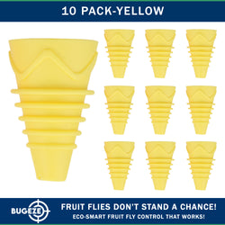 BUGEZE® USA Reusable Fruit Fly Trap for Indoors – Natural Bottle Top Gnat Trap for Kitchen & Home, Durable Indoor Fruit Fly Catcher for Counters, Pantry & Sink Areas [10 Pack Yellow]