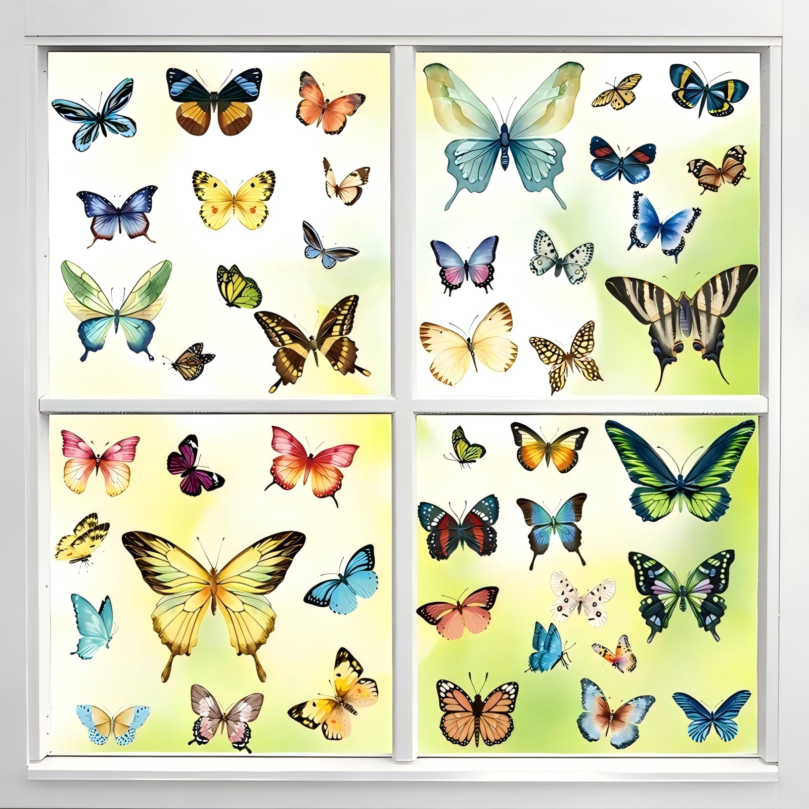 PESTEZE® Colorful Butterflies Anti Strike Static Cling Decals for Windows to Prevent Wild Bird Collisions [58 Decals/9 Pages] Bird Alert Window Decals Save Birds from Window Strikes & Help them Soar