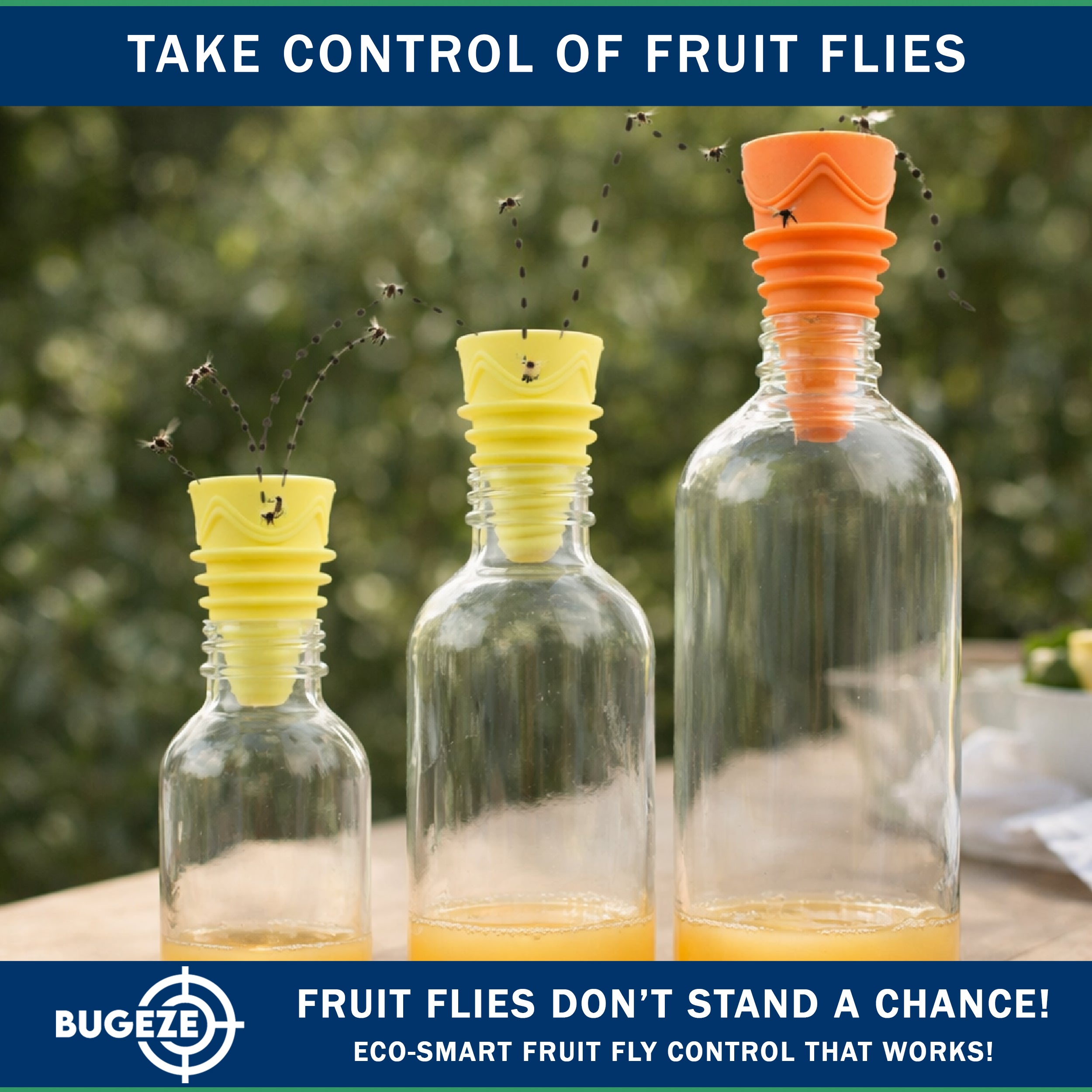 BUGEZE® USA Indoor Fruit Fly Trap for Kitchen – Reusable Bottle Top Gnat Catcher, Natural Fruit Fly Control for Home, Countertop & Pantry Safe [6 Pack -3 Yellow + 3 Orange]
