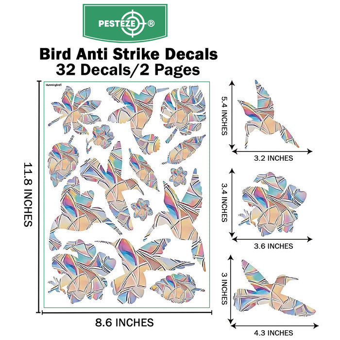 PESTEZE® Rainbow Leaf & Bird Anti Collision Static Cling Decals for Windows to Prevent Wild Bird Strikes [32 Decals/2 Pages] Bird Alert Window Decals Save Birds from Window Collisions & Help them Soar