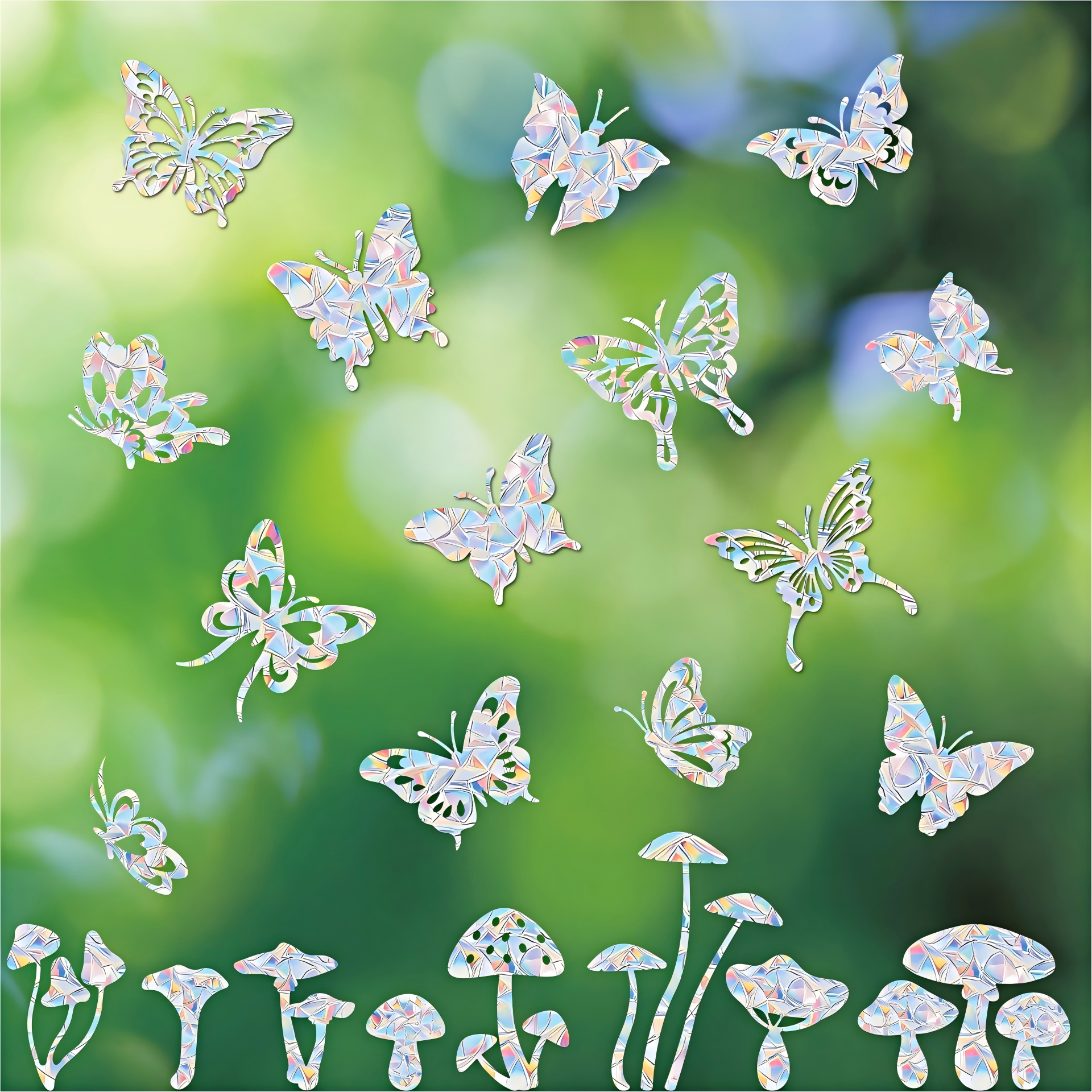 BIRDLERT™ Rainbow Bird Alert Butterfly Anti Strike Static Cling Decals for Windows to Prevent Wild Bird Collisions | Bird Alert Window Decals Save Birds from Window Strikes & Help them Soar