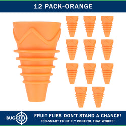 BUGEZE® USA Reusable Fruit Fly Trap for Indoors – Natural Bottle Top Gnat Trap for Kitchen & Home, Durable Indoor Fruit Fly Catcher for Counters, Pantry & Sink Areas [12 Pack Orange]