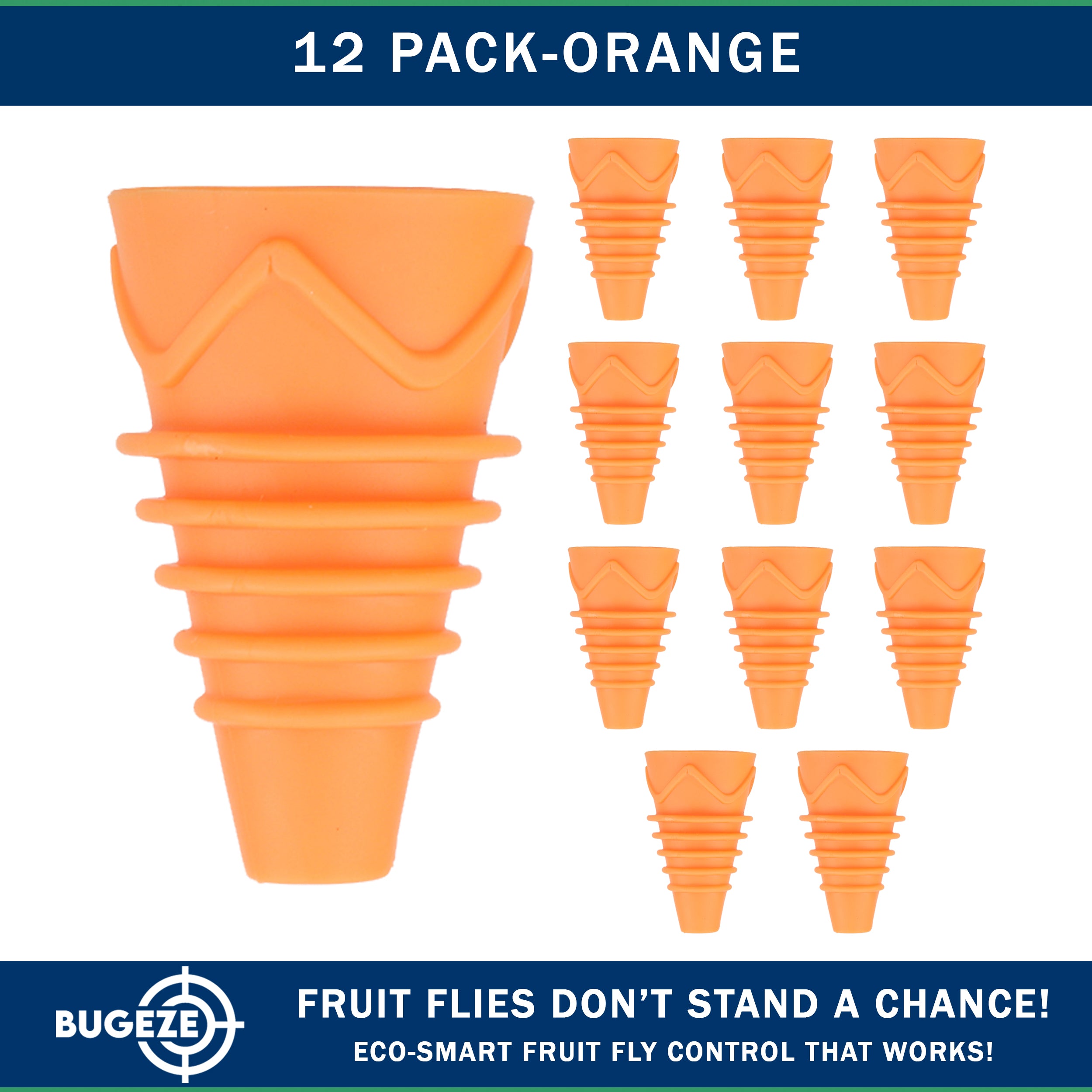 BUGEZE® USA Reusable Fruit Fly Trap for Indoors – Natural Bottle Top Gnat Trap for Kitchen & Home, Durable Indoor Fruit Fly Catcher for Counters, Pantry & Sink Areas [12 Pack Orange]