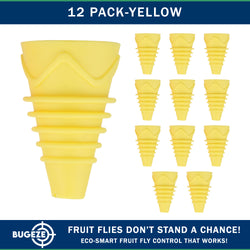 BUGEZE® USA Reusable Fruit Fly Trap for Indoors – Natural Bottle Top Gnat Trap for Kitchen & Home, Durable Indoor Fruit Fly Catcher for Counters, Pantry & Sink Areas [12 Pack Yellow]