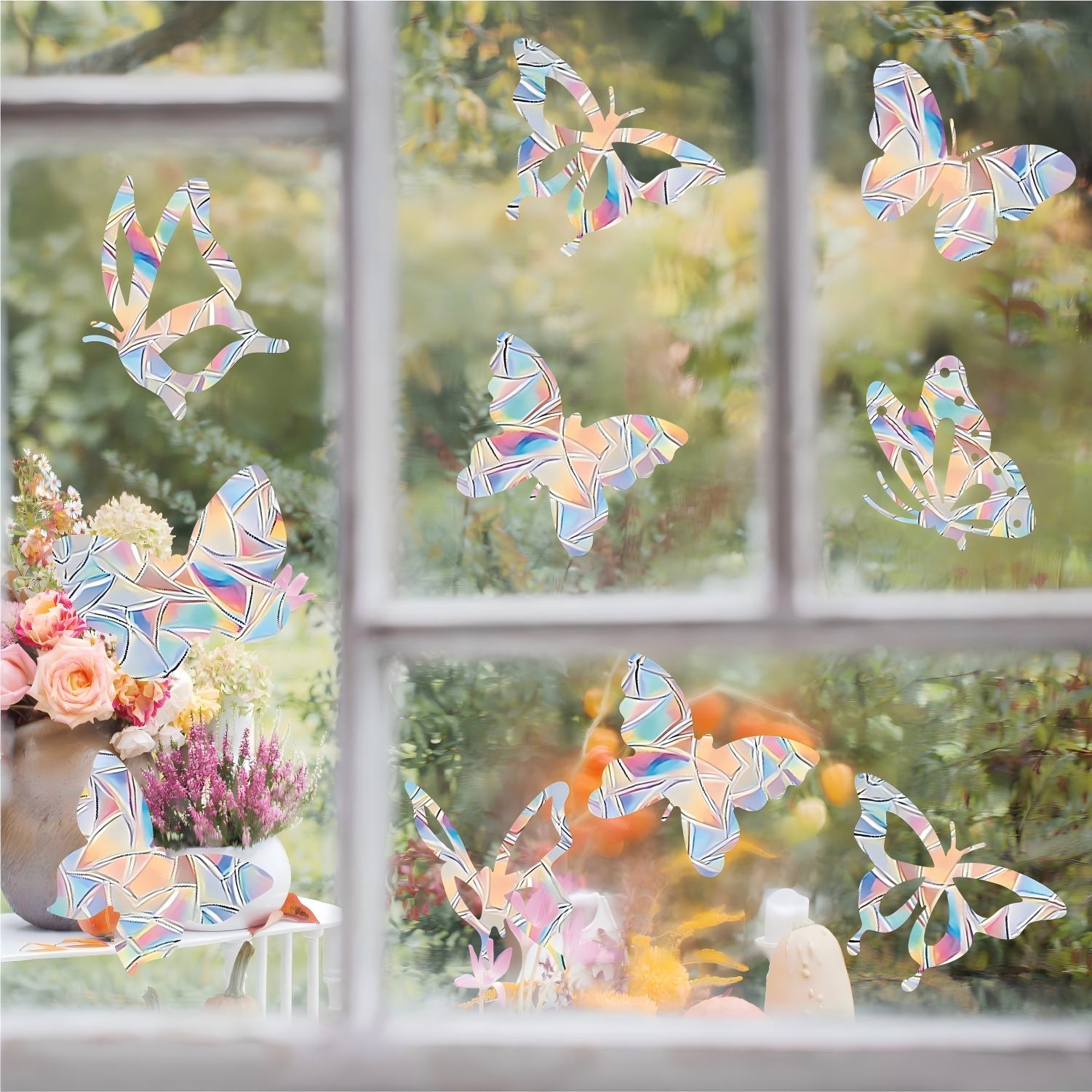 BIRDLERT™ Rainbow Bird Alert Butterfly Anti Strike Static Cling Decals for Windows to Prevent Wild Bird Collisions | Bird Alert Window Decals Save Birds from Window Strikes & Help them Soar