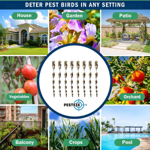 PESTEZE® 12" Bird Scare Silver Shiny Reflective Rods for Outdoors [8 Pack Silver] Deters Pest Birds like Woodpeckers, Sparrows, Pigeons, Crows, Geese & Gulls without Harming them to Protect Property