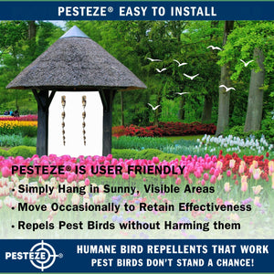 PESTEZE® 12" Bird Scare Silver Shiny Reflective Rods for Outdoors [8 Pack Silver] Deters Pest Birds like Woodpeckers, Sparrows, Pigeons, Crows, Geese & Gulls without Harming them to Protect Property