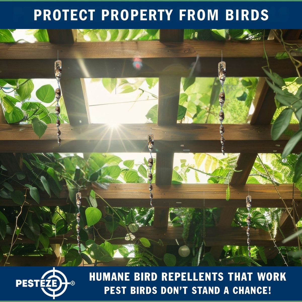 PESTEZE® USA Bird Scare Reflective Rods Bird Deterrent Outdoor Device for Birds Pigeons Crows Woodpeckers Sparrows Geese Reflective Spinners Bird Repellent for Garden Roof Balcony [12 Pack Silver]
