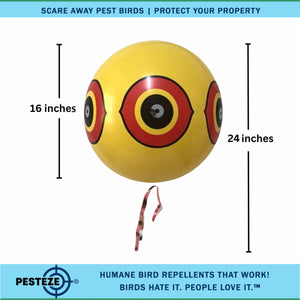 PESTEZE® Large 15" Yellow Bird Scare-Eye Balloon Decoy [1 Pack] Deters Unwanted Pest Birds like Pigeons, Gulls, Geese & Critters from Pools & Yards Without Harming Them To Protect Property