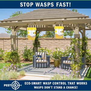 2 Pack PESTEZE® Reusable Solar Hanging Wasp Trap with LED Light [Yellow: 3.5 X 4.4 Inch] Attracts, Catches & Kills Wasp, Hornet, Yellow Jacket & Insect Species 24/7 without Harsh Chemicals. Waterproof