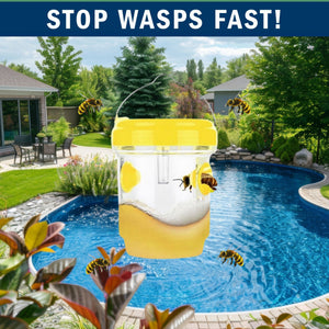 2 Pack PESTEZE® Reusable Solar Hanging Wasp Trap with LED Light [Yellow: 3.5 X 4.4 Inch] Attracts, Catches & Kills Wasp, Hornet, Yellow Jacket & Insect Species 24/7 without Harsh Chemicals. Waterproof