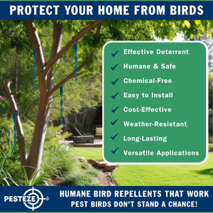 PESTEZE® 12" Bird Scare Blue Reflective Rods for Outdoors [6 Pack Blue] Scares Pest Birds like Woodpeckers, Sparrows, Pigeons, Crows, Geese & Gulls without Harming them to Protect Property