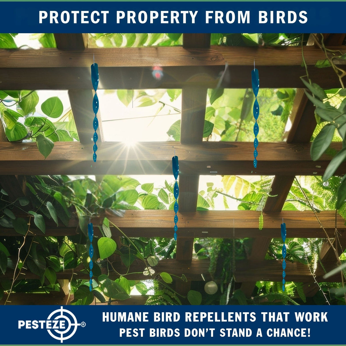 PESTEZE® USA Bird Scare Reflective Rods Bird Deterrent Outdoor Device for Birds Pigeons Crows Woodpeckers Sparrows Geese Reflective Spinners Bird Repellent for Patio Garden Roof Balcony [6 Pack Blue]