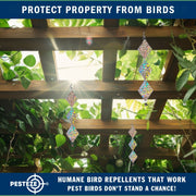 PESTEZE® USA Set of 3 Shiny Holographic Squares with Bell [6 Pack, 3.25 x 18.5 inch] Reflection Predators Pest Birds like Woodpeckers, Sparrows, Pigeons, Crows & Gulls without Harming them to Protect Property