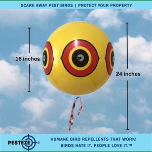 PESTEZE® Large 15" Yellow Bird Scare-Eye Balloon Decoy [1 Pack] Deters Unwanted Pest Birds like Pigeons, Gulls, Geese & Critters from Pools & Yards Without Harming Them To Protect Property