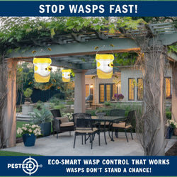 2 Pack PESTEZE® Reusable Solar Hanging Wasp Trap with LED Light [Yellow: 3.5 X 4.4 Inch] Attracts, Catches & Kills Wasp, Hornet, Yellow Jacket & Insect Species 24/7 without Harsh Chemicals. Waterproof