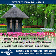PESTEZE® USA Bird Deterrent Holographic Reflective Circles with Bell Hanging Repellent, 3 Pack 3 x 15 Inch Shiny Flash Scare Birds Away Outdoor for Porch Garden Yard Deck Balcony Roof Protection