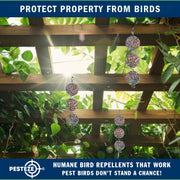 PESTEZE® USA Bird Deterrent Holographic Reflective Circles with Bell Hanging Repellent, 3 Pack 3 x 15 Inch Shiny Flash Scare Birds Away Outdoor for Porch Garden Yard Deck Balcony Roof Protection