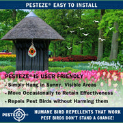 PESTEZE® USA Bird Deterrent Reflective Predator Eye Water Droplet Repellent Hanging with Swivel & Hanger 5 Pack 3.25 x 5. inch Shiny Wind Device Keep Birds Away Outdoor Porch Gardens Patios
