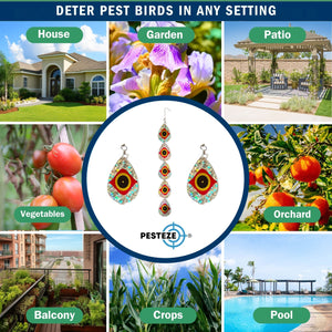 5 Piece PESTEZE® Shiny Water Droplet Repellents With Scare Eye [3.25 x 30 inch] Reflection Scares Pest Birds like Woodpeckers, Sparrows, Pigeons, Crows & Gulls without Harming them to Protect Property