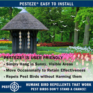 5 Piece PESTEZE® Holographic Shiny Water Droplet Repellents [3.25 x 30 inch] Reflection Scares Pest Birds like Woodpeckers, Sparrows, Pigeons, Crows & Gulls without Harming them to Protect Property