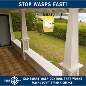 2 Pack PESTEZE® Reusable Solar Hanging Wasp Trap with LED Light [Yellow: 3.5 X 4.4 Inch] Attracts, Catches & Kills Wasp, Hornet, Yellow Jacket & Insect Species 24/7 without Harsh Chemicals. Waterproof