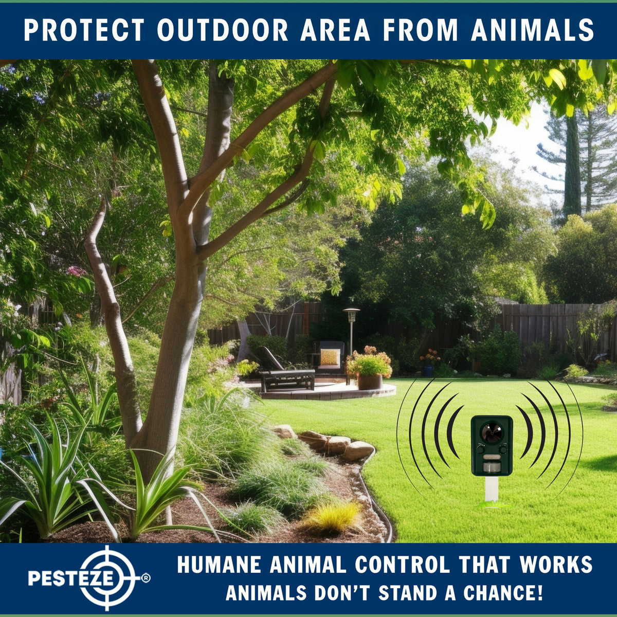 PESTEZE® Solar Ultrasonic Animal Repellent. Detects & Deters Unwanted Animals like Skunk, Deer, Coyote, Fox, Wolf, Rabbitt, Raccoon & Birds. Protect Property & Livestock without Harming Animals or People - Pesteze