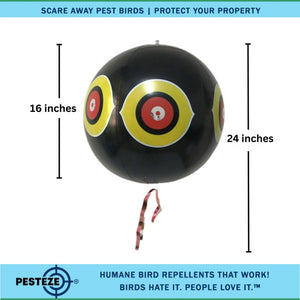 PESTEZE® Large 15" Black Bird Scare-Eye Balloon Decoy [1 Pack]  Deters Unwanted Pest Birds like Pigeons, Gulls, Geese & Critters from Pools & Yards Without Harming Them To Protect Property