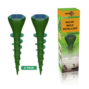 2 Pack PESTEZE® Reusable Solar Mole, Snake, Gopher, Vole, Chipmunk, Groundhog & Woodchuck Repeller. Vibration Quietly & Humanely Deters Burrowing Rodents from Destroying Yard. Waterproof & EZ Install