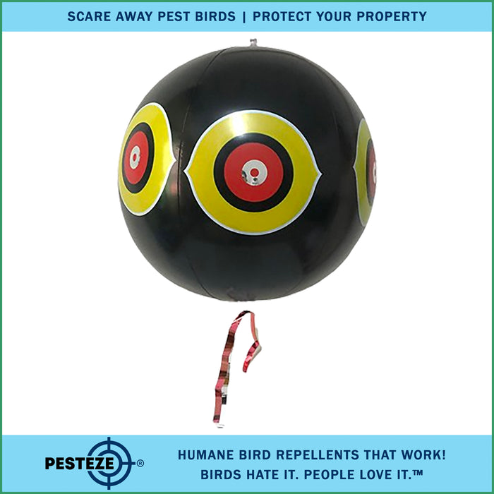 PESTEZE® Large 15" Black Bird Scare-Eye Balloon Decoy [1 Pack]  Deters Unwanted Pest Birds like Pigeons, Gulls, Geese & Critters from Pools & Yards Without Harming Them To Protect Property