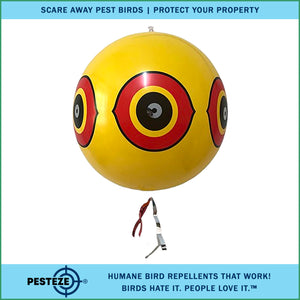 PESTEZE® Large 15" Yellow Bird Scare-Eye Balloon Decoy [1 Pack] Deters Unwanted Pest Birds like Pigeons, Gulls, Geese & Critters from Pools & Yards Without Harming Them To Protect Property