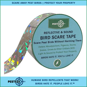 PESTEZE® Dual Sided Holographic Reflective & Sound Bird Scare Tape [2 Inch x 360 ft] Use in Yards & Farms to Protect Vegetables, Fruits, Crops & Buildings from Pest Birds & Critters without Harming them