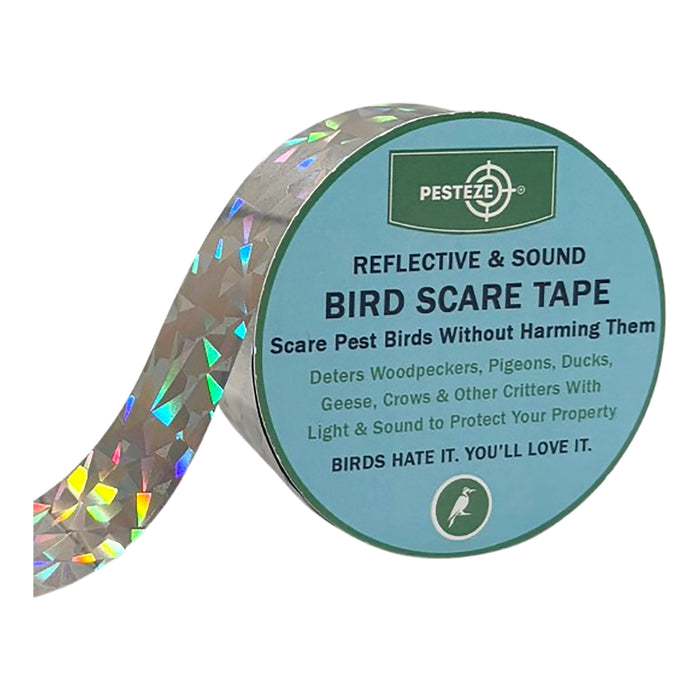 PESTEZE® Holographic Dual Sided Reflective & Sound Bird Scare Tape [1 Inch x 295 ft] Use in Yards & Farms to Protect Vegetables, Fruits, Crops & Buildings from Pest Birds & Critters without Harming them