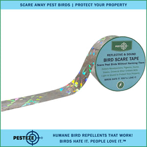 PESTEZE® Dual Sided Holographic Reflective & Sound Bird Scare Tape [2 Inch x 360 ft] Use in Yards & Farms to Protect Vegetables, Fruits, Crops & Buildings from Pest Birds & Critters without Harming them